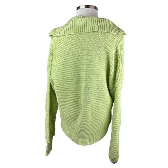 Free People Marlie Slouchy Oversized Sweater Ribbed V-Neck Lime Green Size Large - Picture 14 of 16